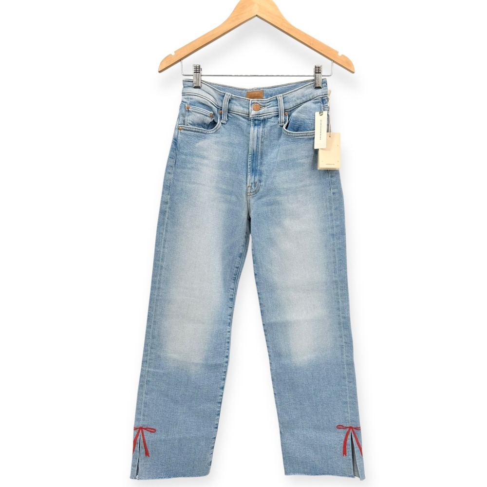 NWT Mother The Rambler Slice Hover Fray Bow Ankle Wide Leg Jeans $288 - Size 24 - Picture 9 of 13